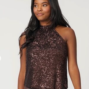 Cable & Gauge Burgundy Sequin  Halter Top